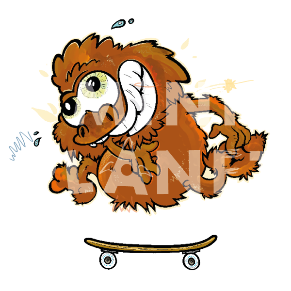 Bügelbild: Affe mit Skateboard