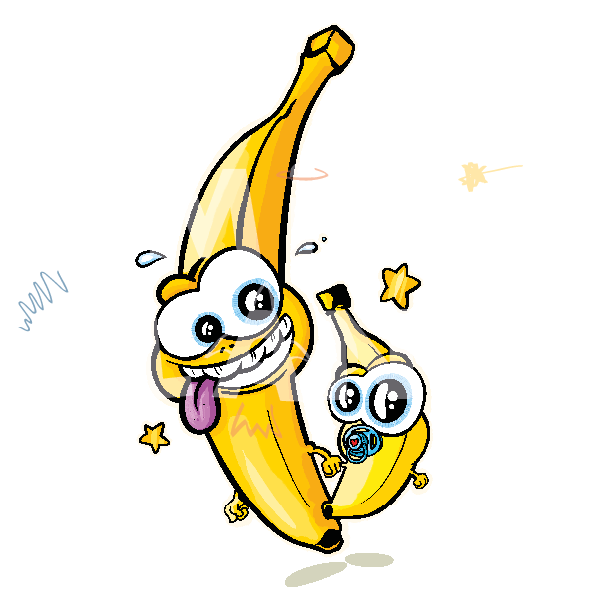 Bügelbild: Banane mit Kind