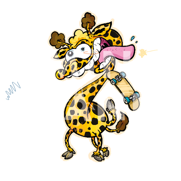 Bügelbild: Giraffe mit Skateboard