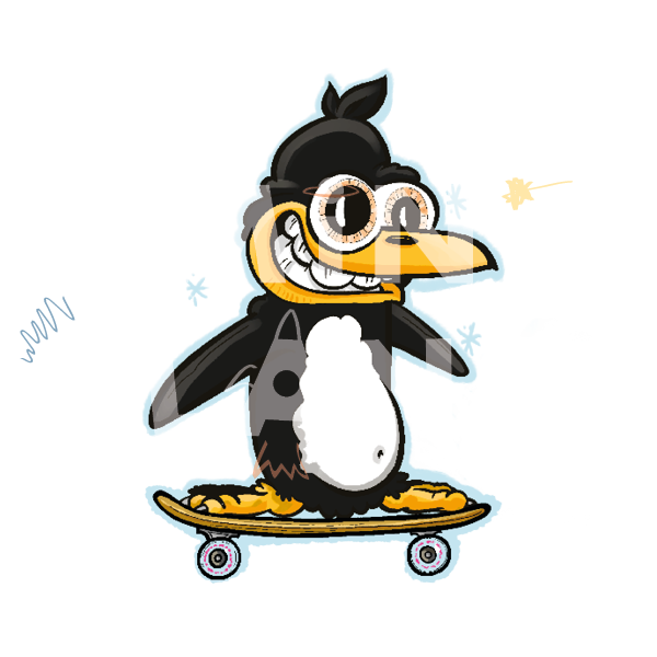 Bügelbild: Pinguin mit Skateboard