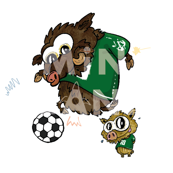 Bügelbild: Wildschwein mit Fussball und Frischling