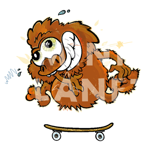 Bügelbild: Affe mit Skateboard