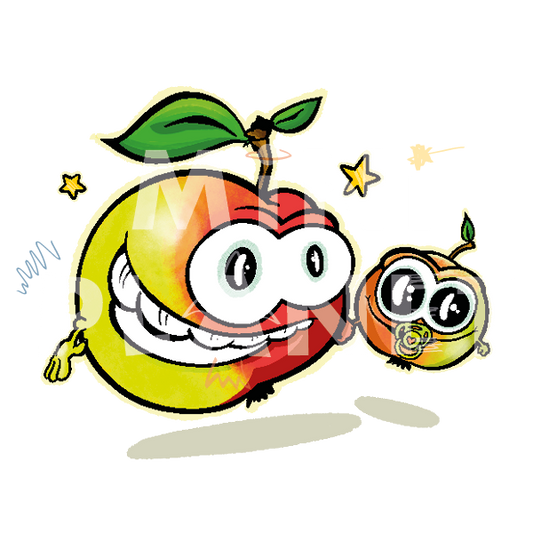 Bügelbild: Apfel mit Kind