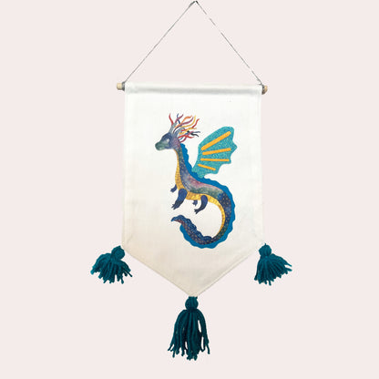 Wimpel Drache blau Einzelstück