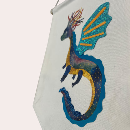 Wimpel Drache blau Einzelstück