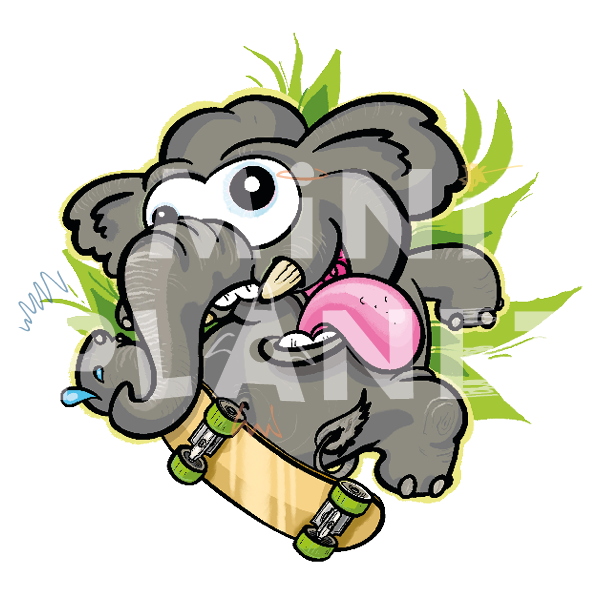 Bügelbild: Elefant mit Skateboard