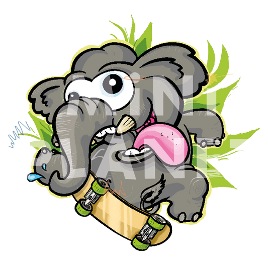 Bügelbild: Elefant mit Skateboard