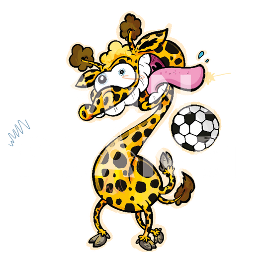 Bügelbild: Giraffe mit Fußball