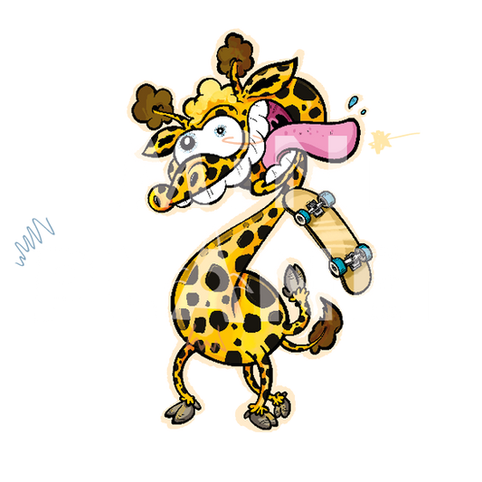 Bügelbild: Giraffe mit Skateboard