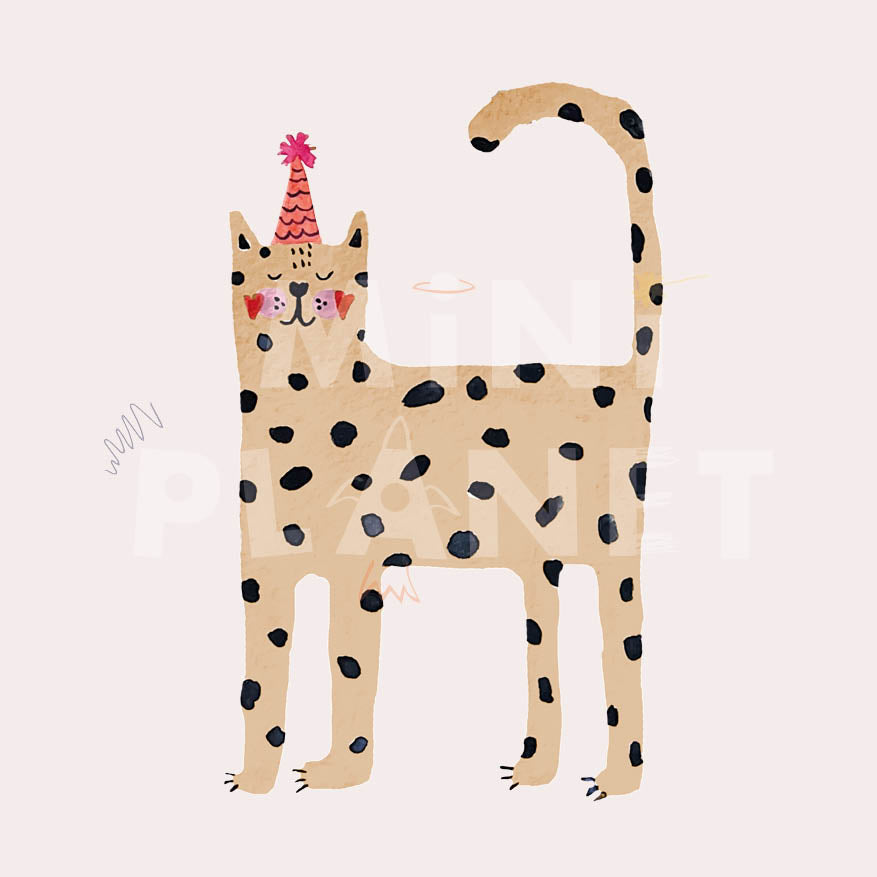 Bügelbild: Katze mit Flecken und Partyhut (Groß)