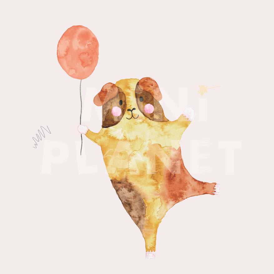 Bügelbild: Meerschweinchen mit Luftballon