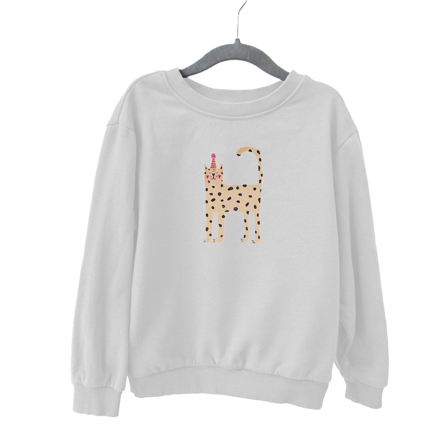 Bügelbild: Katze mit Flecken und Partyhut (Groß)