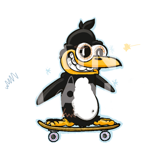 Bügelbild: Pinguin mit Skateboard