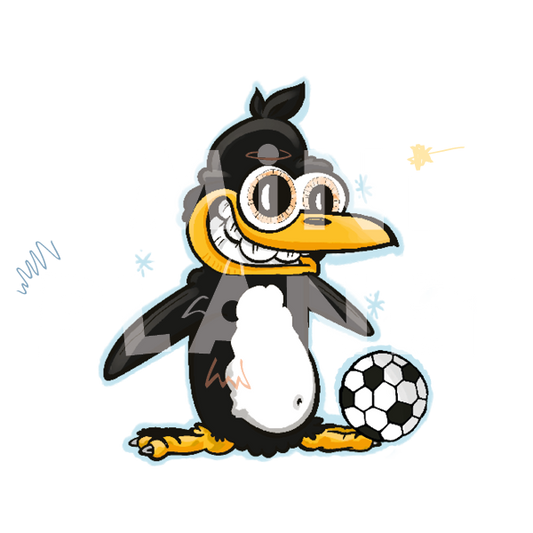 Bügelbild: Pinguin mit Fussball