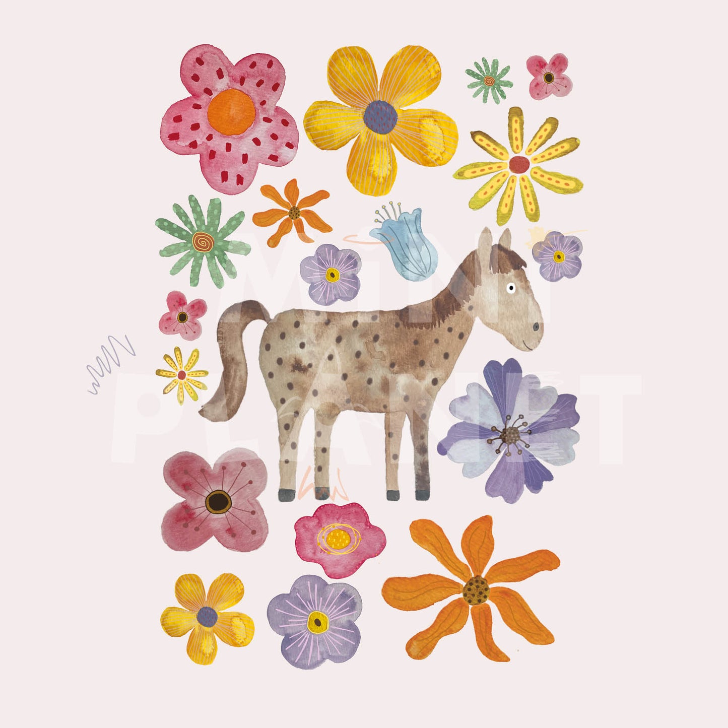Bügelbild Set: Blumen und Pferd