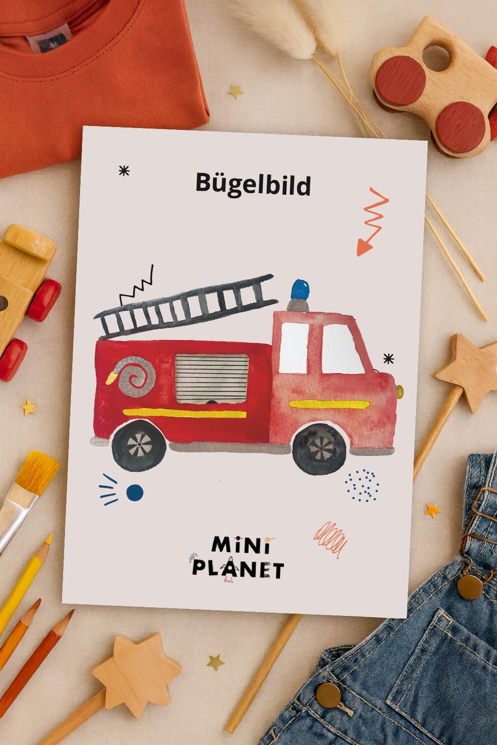 Bügelbild Set: Feuerwehr | DTF Aufbügler Kinder | Aquarell Feuerwehrauto | Fire Truck Iron On Transfer | Geschenk Idee