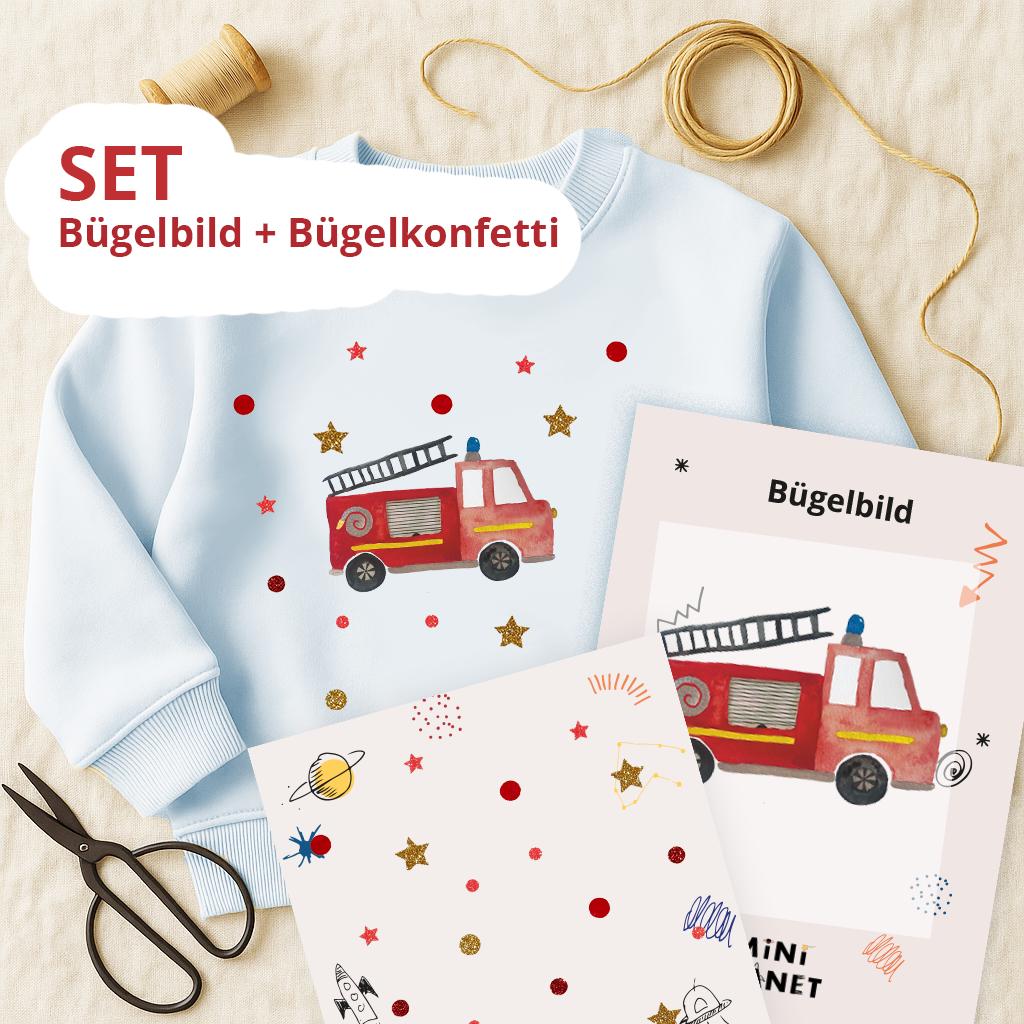 Bügelbild Set: Feuerwehr | DTF Aufbügler Kinder | Aquarell Feuerwehrauto | Fire Truck Iron On Transfer | Geschenk Idee