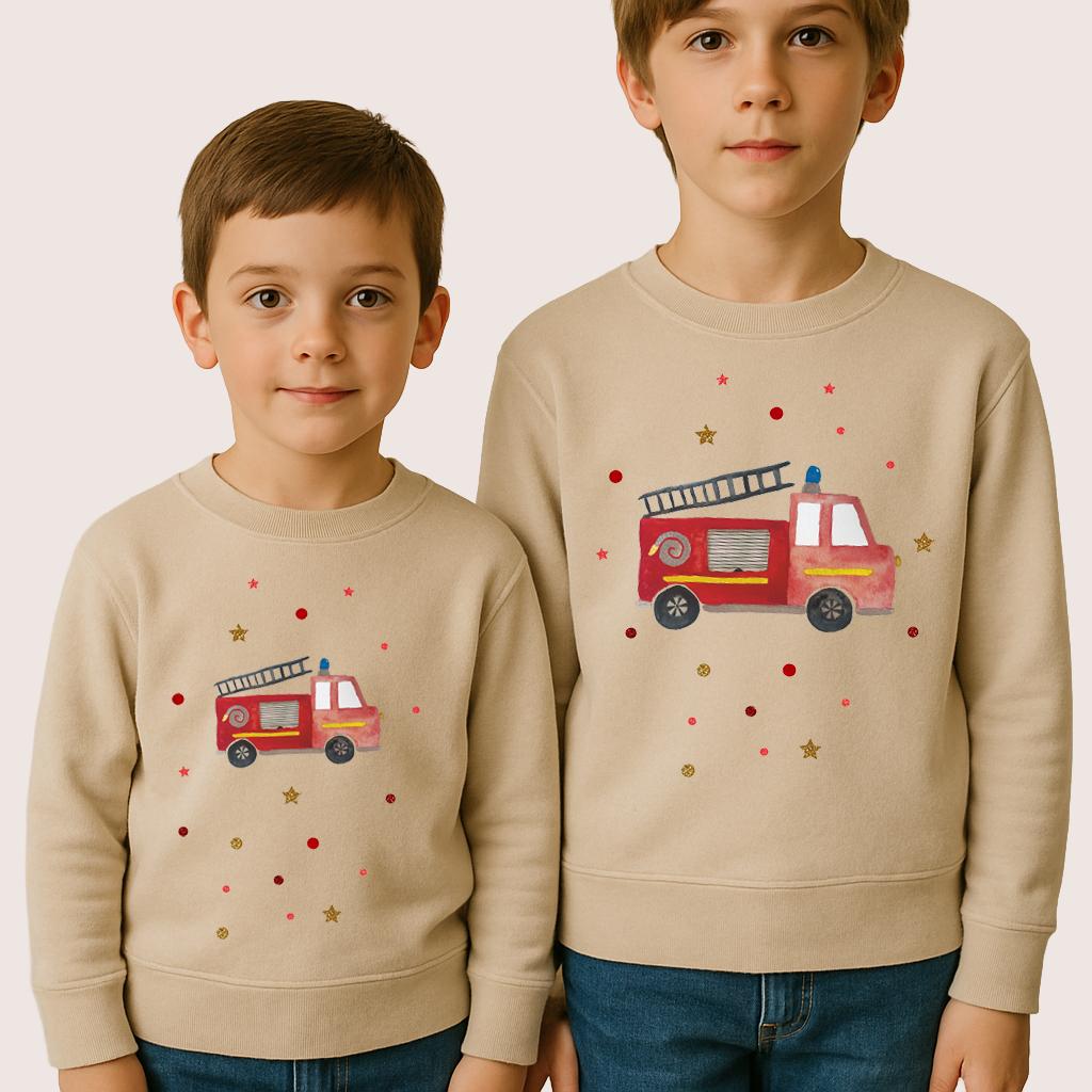 Bügelbild Set: Feuerwehr | DTF Aufbügler Kinder | Aquarell Feuerwehrauto | Fire Truck Iron On Transfer | Geschenk Idee