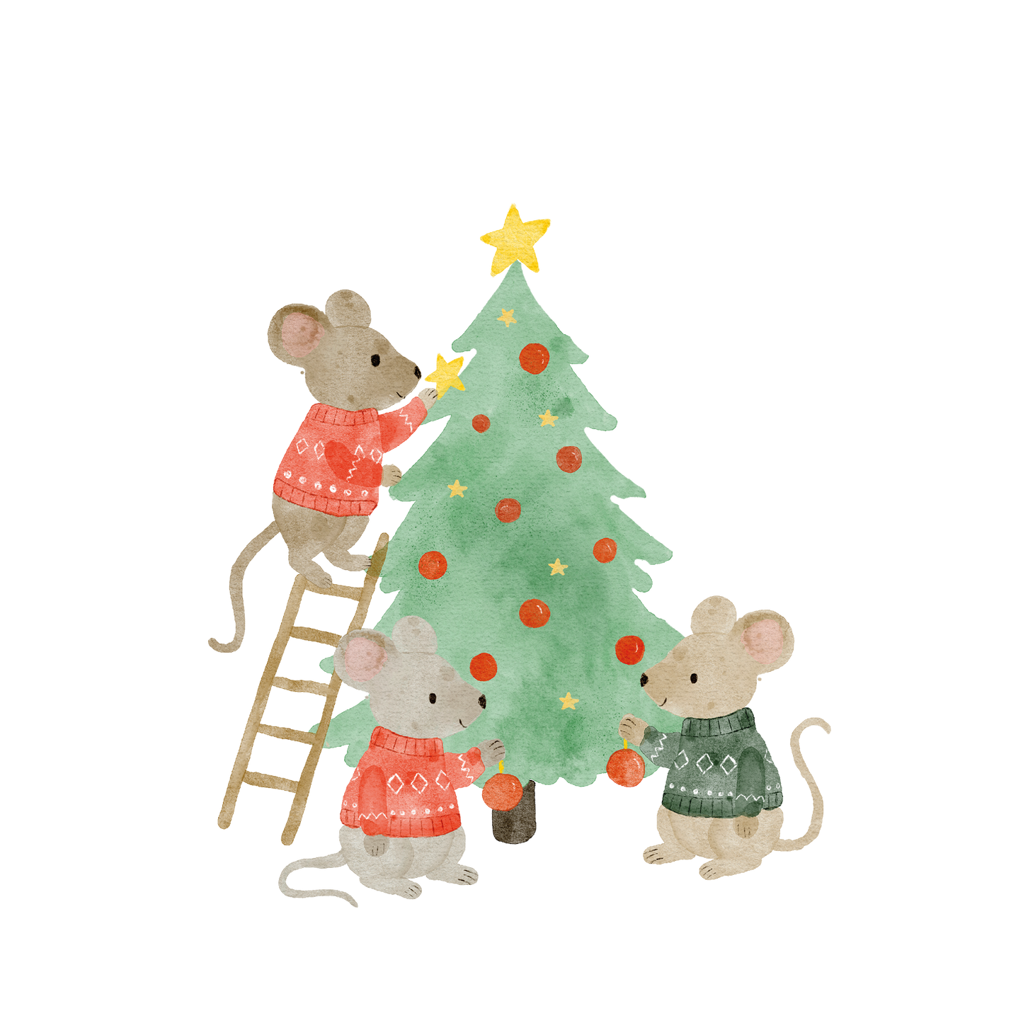 Bügelbild: Mäuse schmücken Weihnachtsbaum