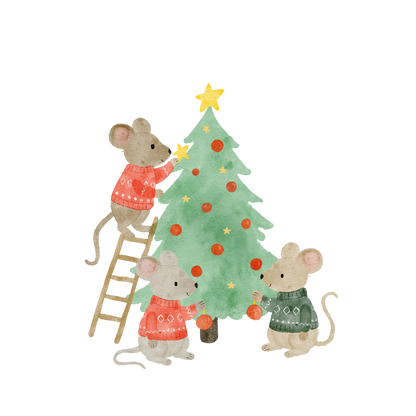 Bügelbild: Mäuse schmücken Weihnachtsbaum