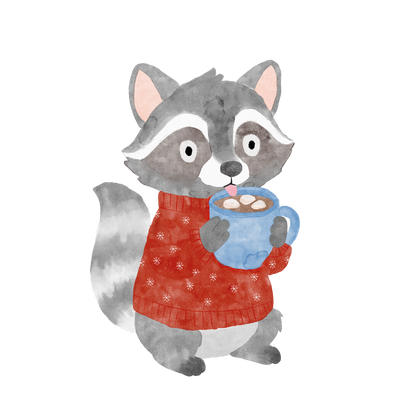 Bügelbild: Waschbär mit Kakao